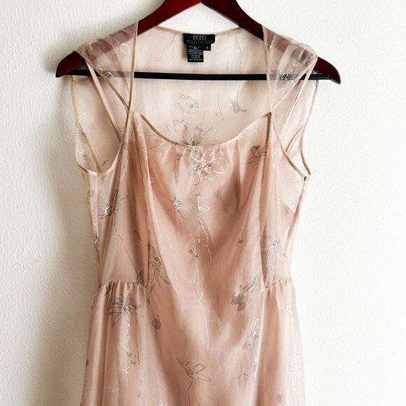 VINTAGE Y2K 90s BCBG MAX AZRIA Pink Slip Dress With Embroidered Silk Overlay - Picture 3 of 8